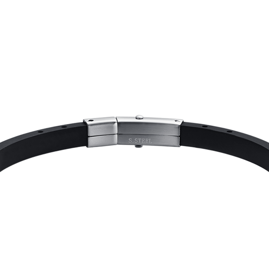 PULSERA DE SILICONA PARA HOMBRE CON PLACA DE ACERO IP NEGRO