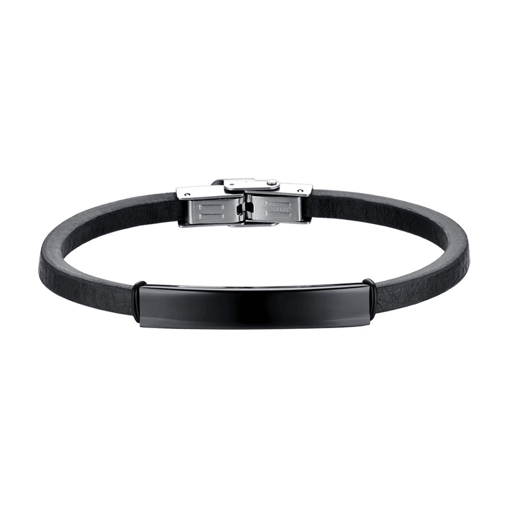 PULSERA DE CUERO PARA HOMBRE CON PLACA DE ACERO IP NEGRO