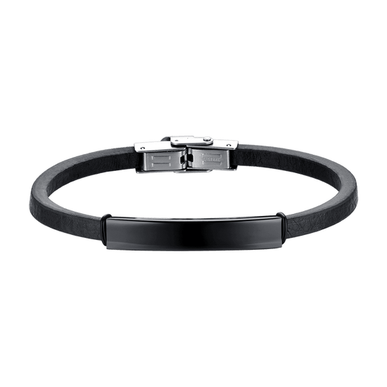 PULSERA DE CUERO PARA HOMBRE CON PLACA DE ACERO IP NEGRO