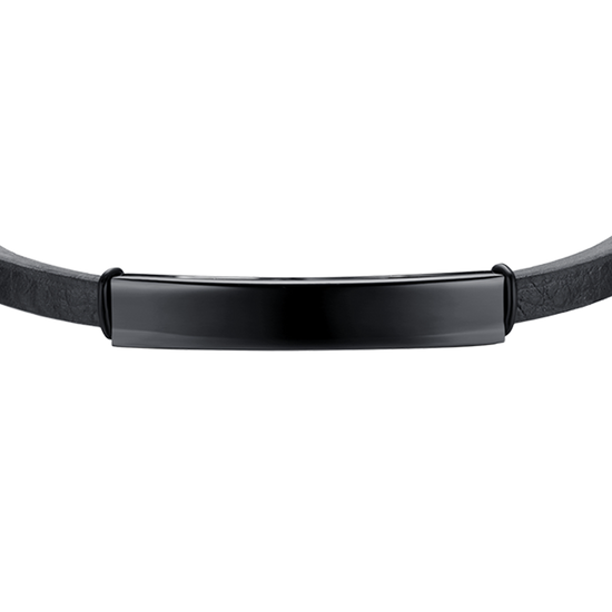 PULSERA DE CUERO PARA HOMBRE CON PLACA DE ACERO IP NEGRO