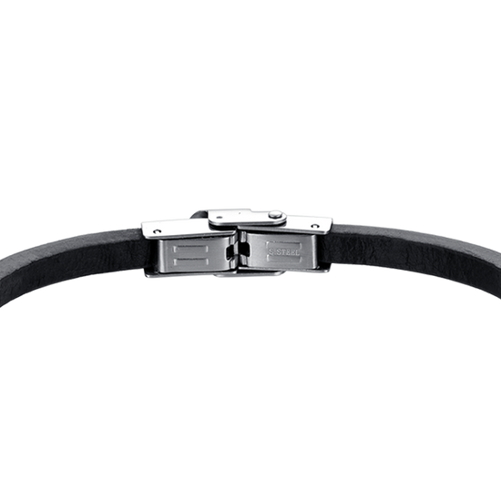 PULSERA DE CUERO PARA HOMBRE CON PLACA DE ACERO IP NEGRO