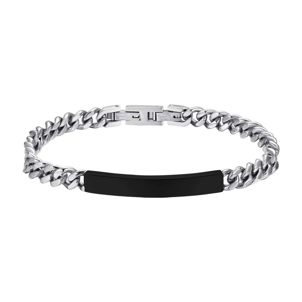 BRACCIALE UOMO IN ACCIAIO CON PIASTRA SILVER IP NERO Luca Barra