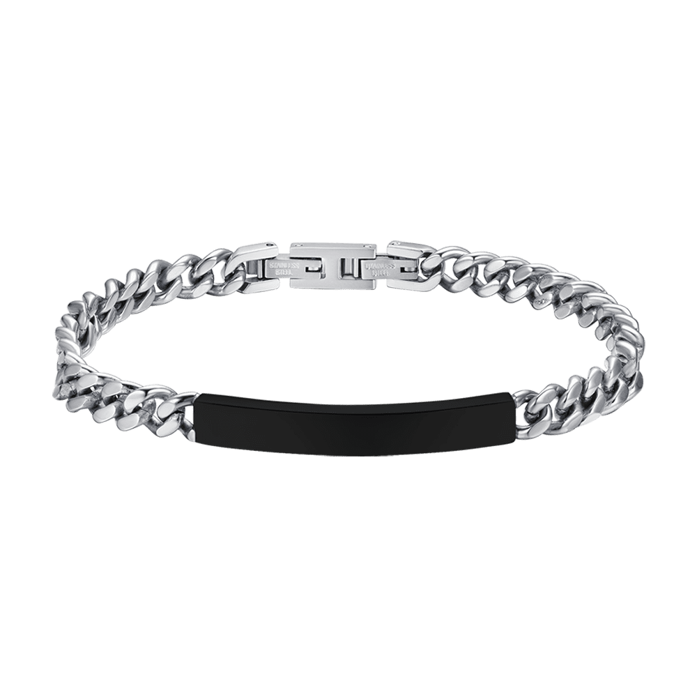 BRAZALETE DE ACERO PARA HOMBRE CON PLACA NEGRA IP PLATEADA
