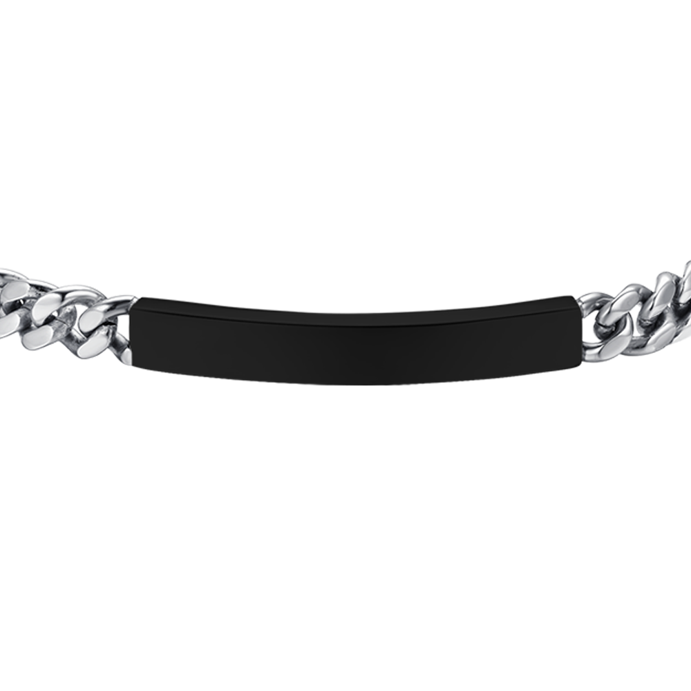 BRAZALETE DE ACERO PARA HOMBRE CON PLACA NEGRA IP PLATEADA