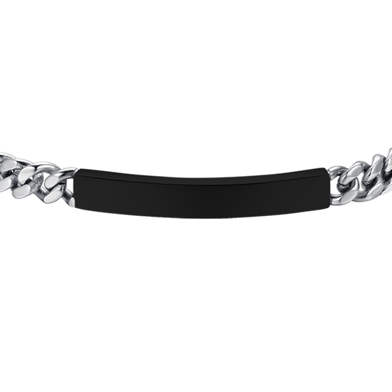 BRAZALETE DE ACERO PARA HOMBRE CON PLACA NEGRA IP PLATEADA