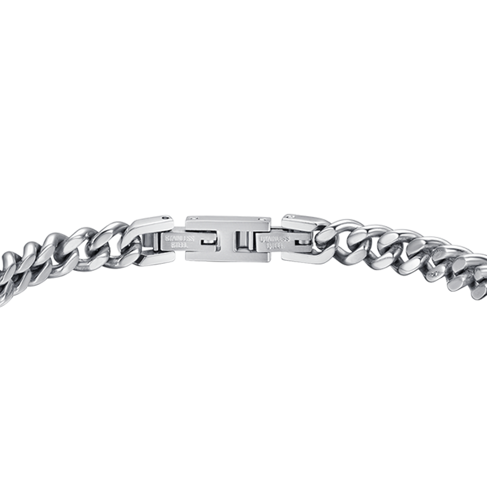 BRAZALETE DE ACERO PARA HOMBRE CON PLACA NEGRA IP PLATEADA