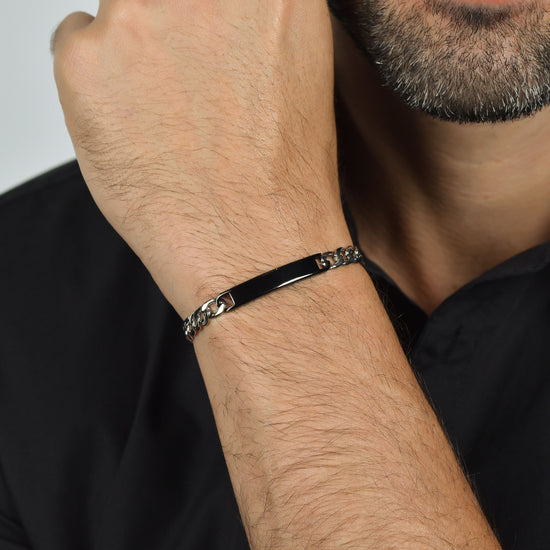 BRAZALETE DE ACERO PARA HOMBRE CON PLACA IP NEGRA