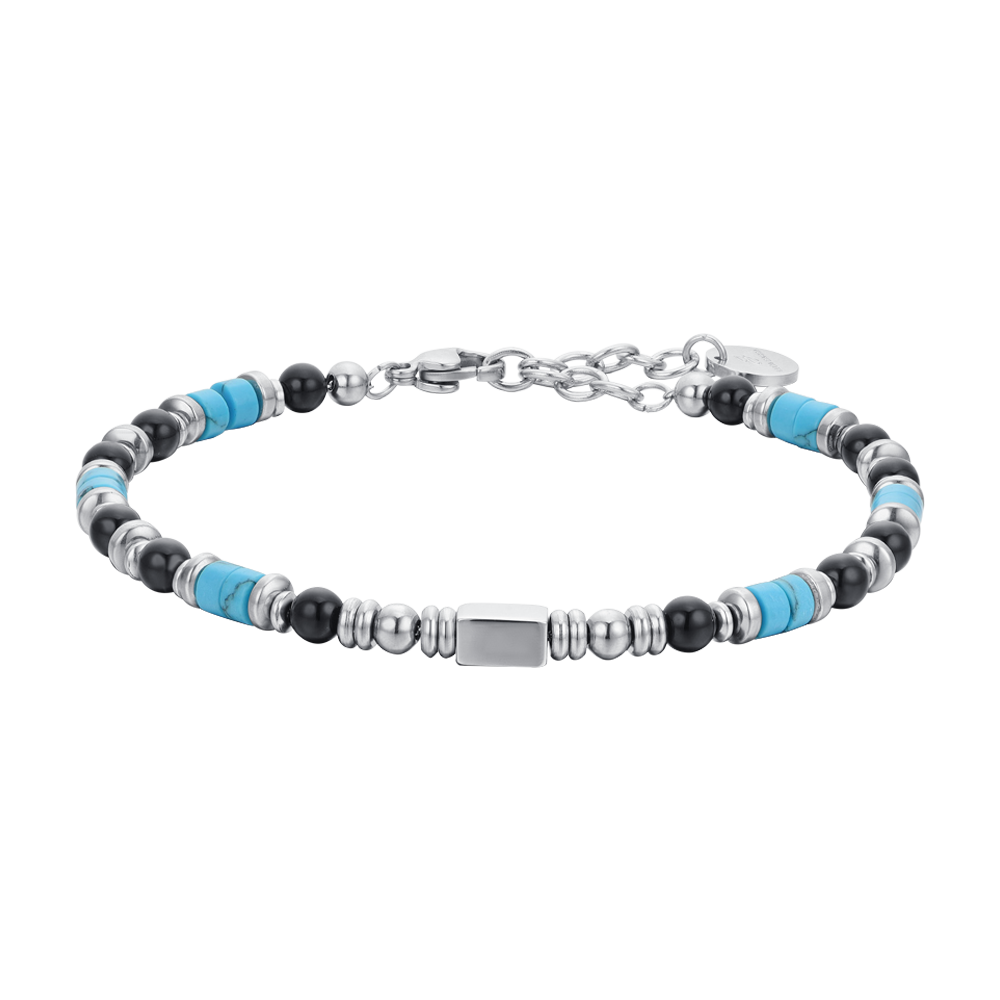 BRAZALETE DE ACERO PARA HOMBRE CON ÁGATA NEGRA