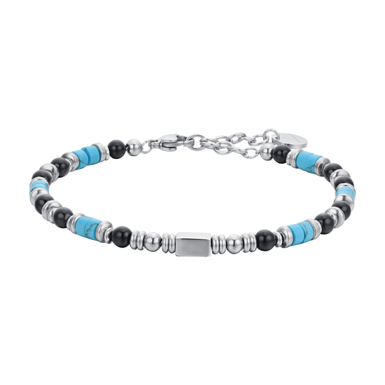 BRAZALETE DE ACERO PARA HOMBRE CON ÁGATA NEGRA