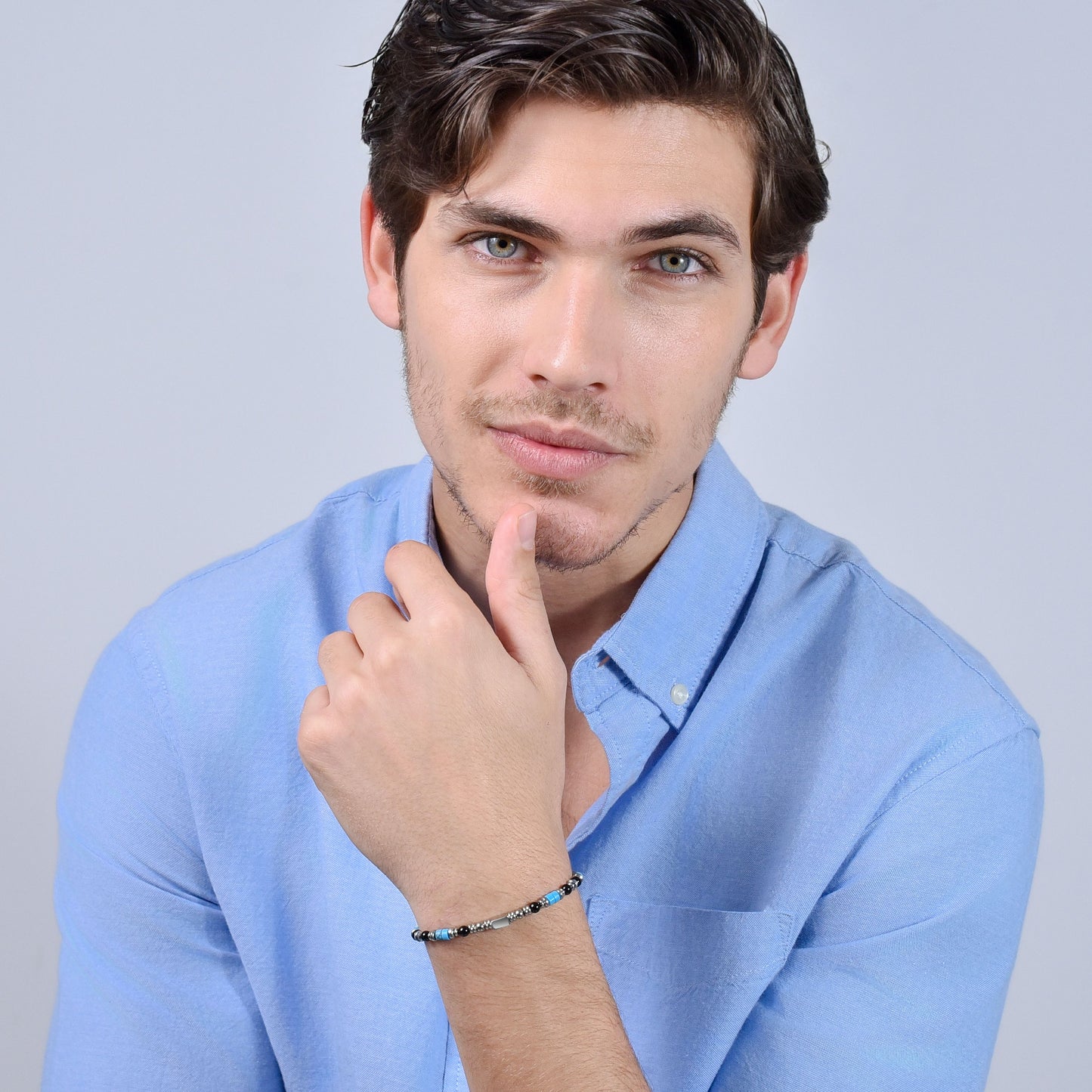 BRAZALETE DE ACERO PARA HOMBRE CON ÁGATA NEGRA