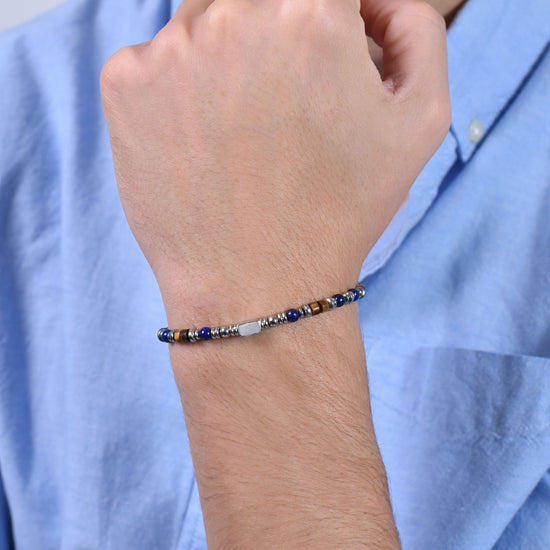 PULSERA DE ACERO PARA HOMBRE CON PIEDRA LAPIS