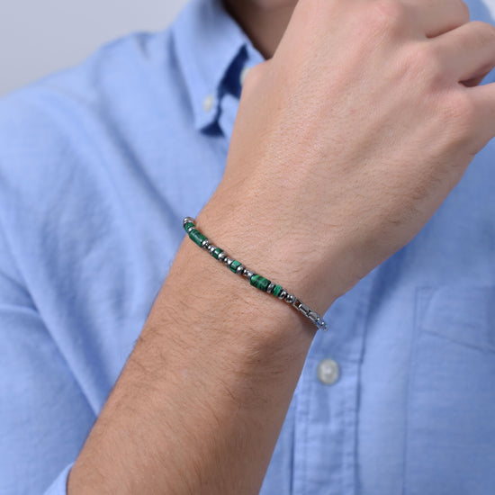 PULSERA DE ACERO MALAQUITA VERDE PARA HOMBRE