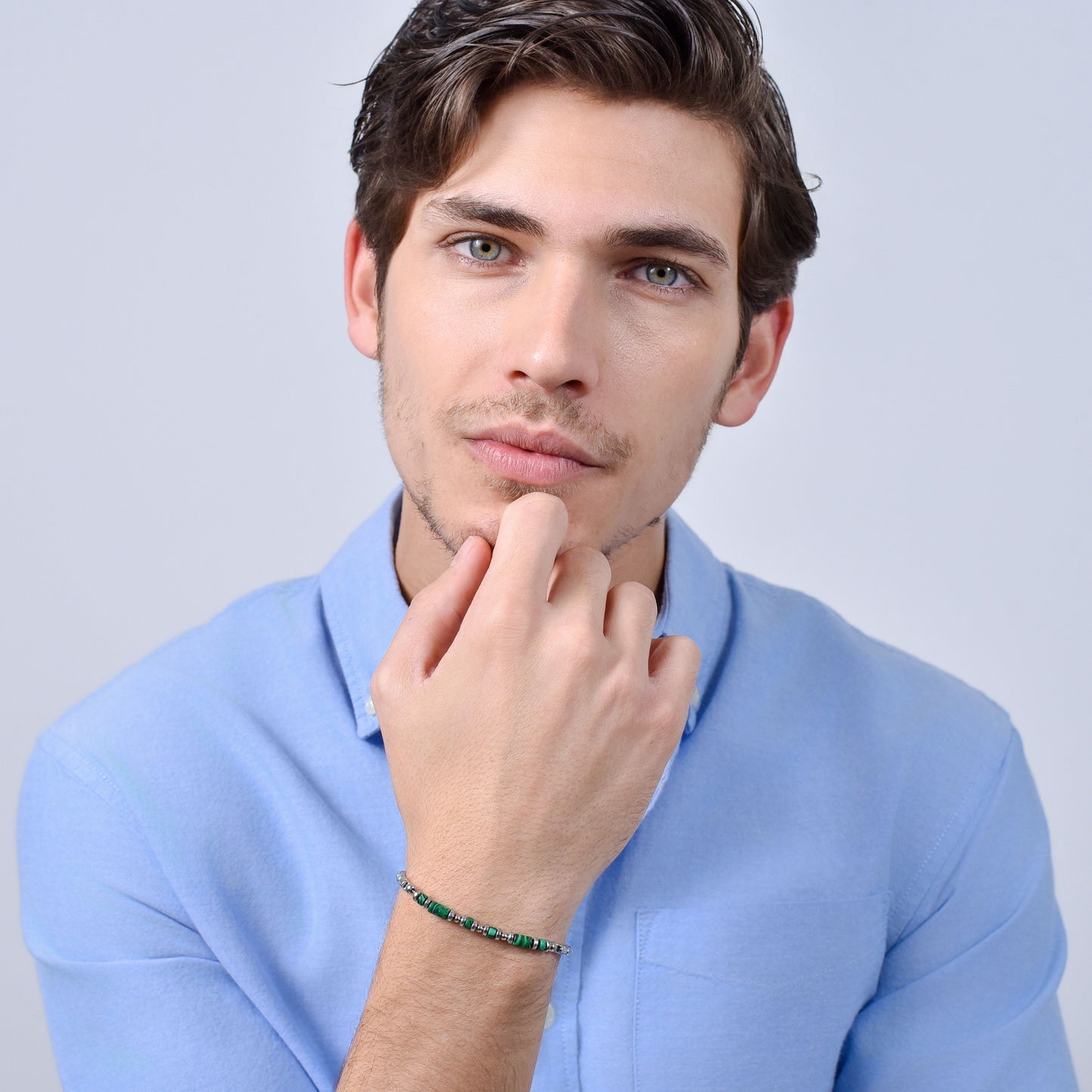 PULSERA DE ACERO MALAQUITA VERDE PARA HOMBRE