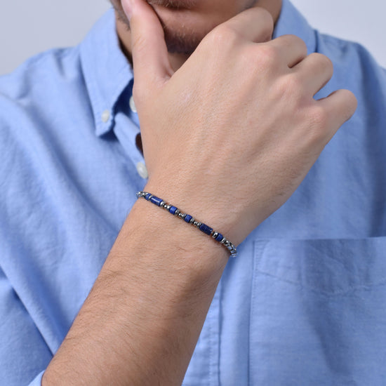 PULSERA DE ACERO AZUL LAPISLÁZULI PARA HOMBRE