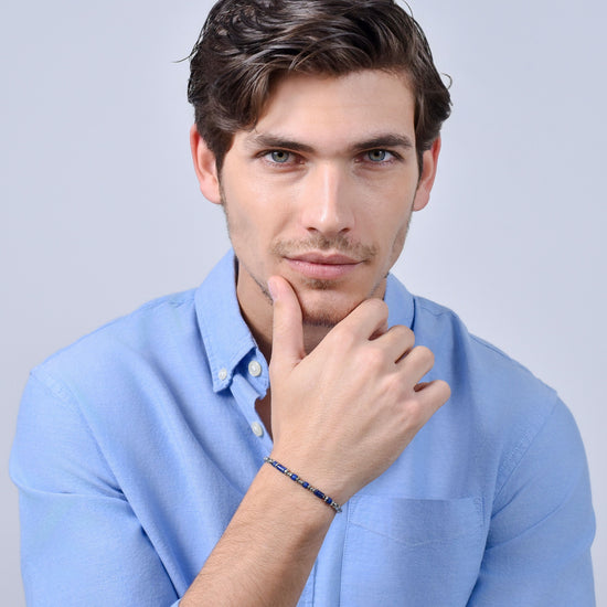 PULSERA DE ACERO AZUL LAPISLÁZULI PARA HOMBRE