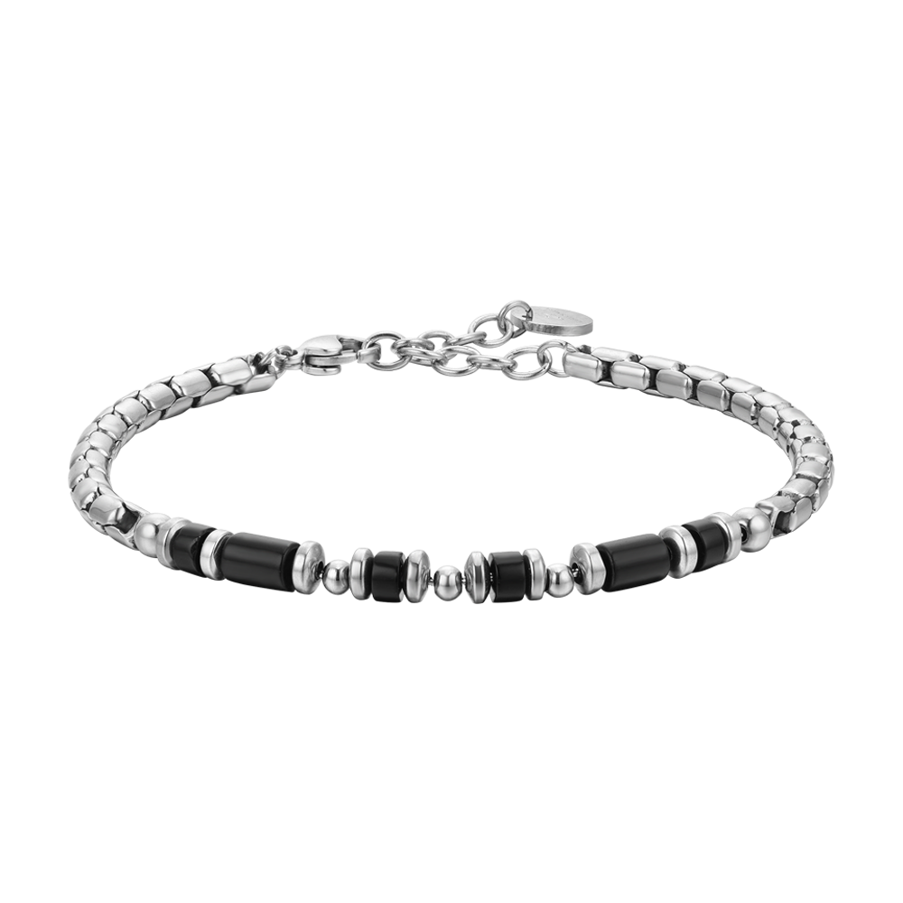 PULSERA DE ACERO DE ÁGATA NEGRA PARA HOMBRE