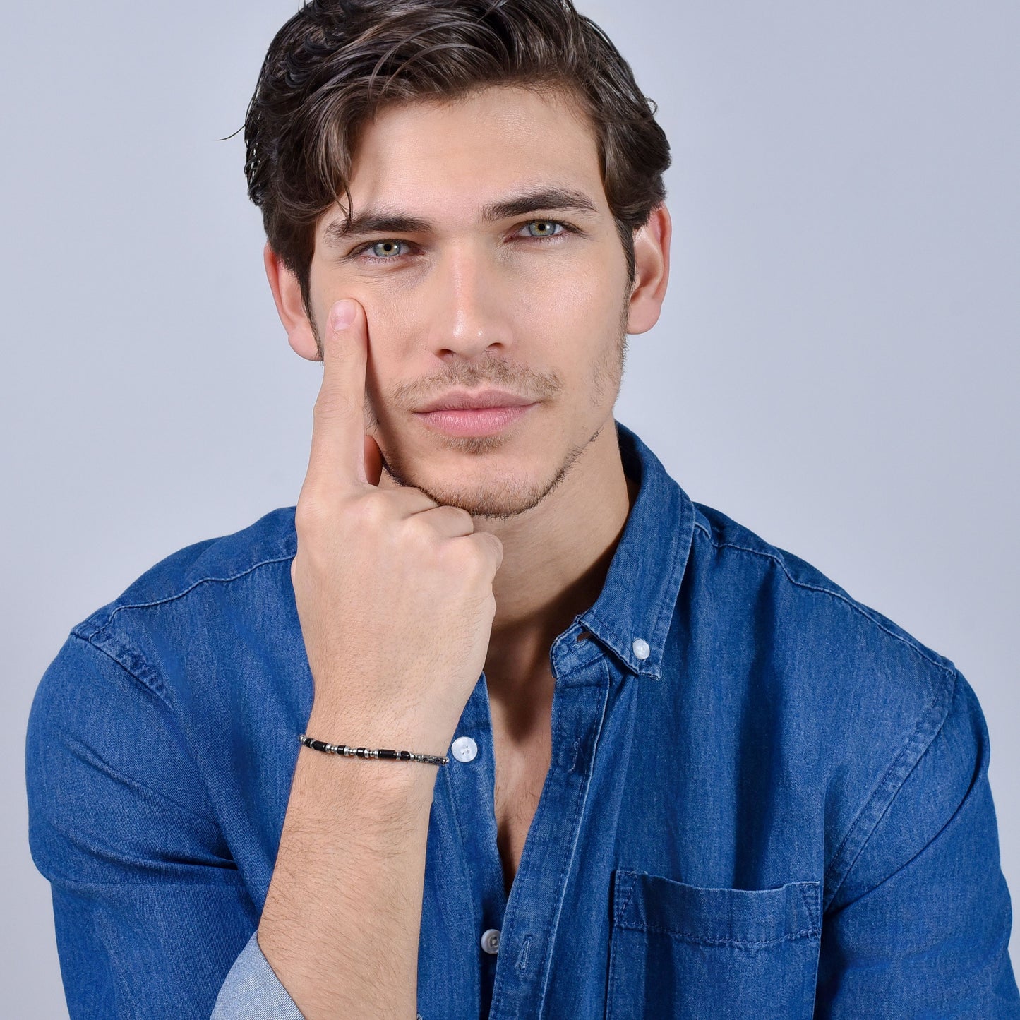 PULSERA DE ACERO DE ÁGATA NEGRA PARA HOMBRE
