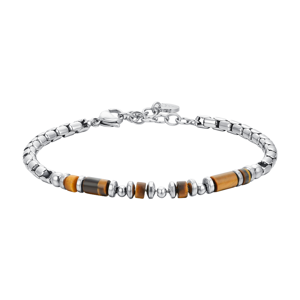 PULSERA DE HOMBRE DE ACERO CON PIEDRA OJO DE TIGRE
