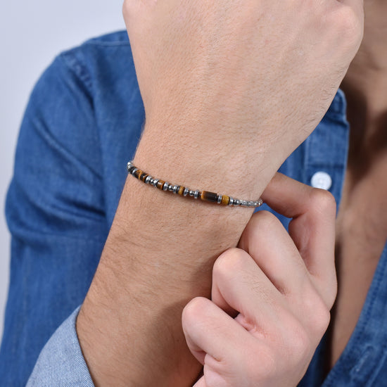 PULSERA DE HOMBRE DE ACERO CON PIEDRA OJO DE TIGRE