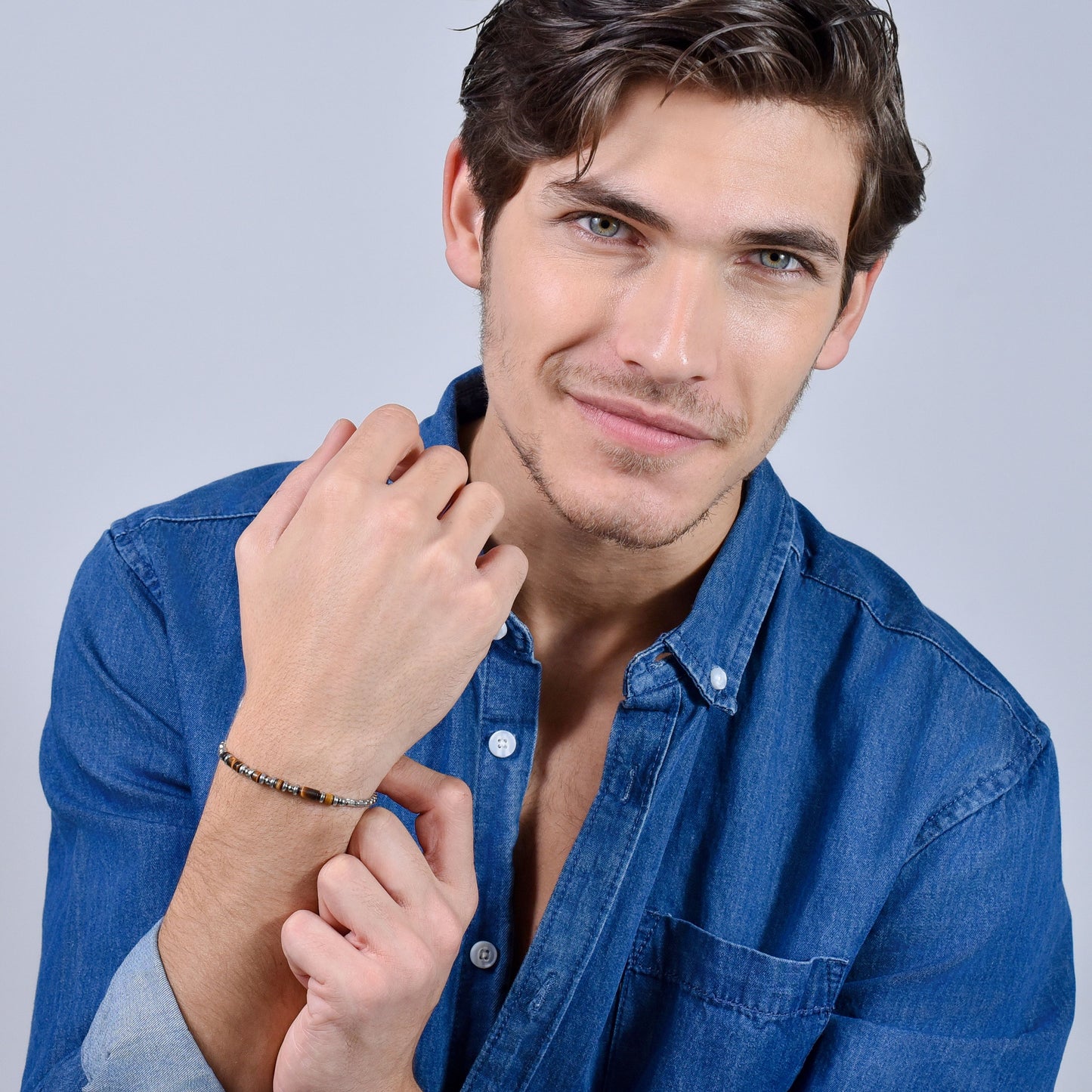 PULSERA DE HOMBRE DE ACERO CON PIEDRA OJO DE TIGRE