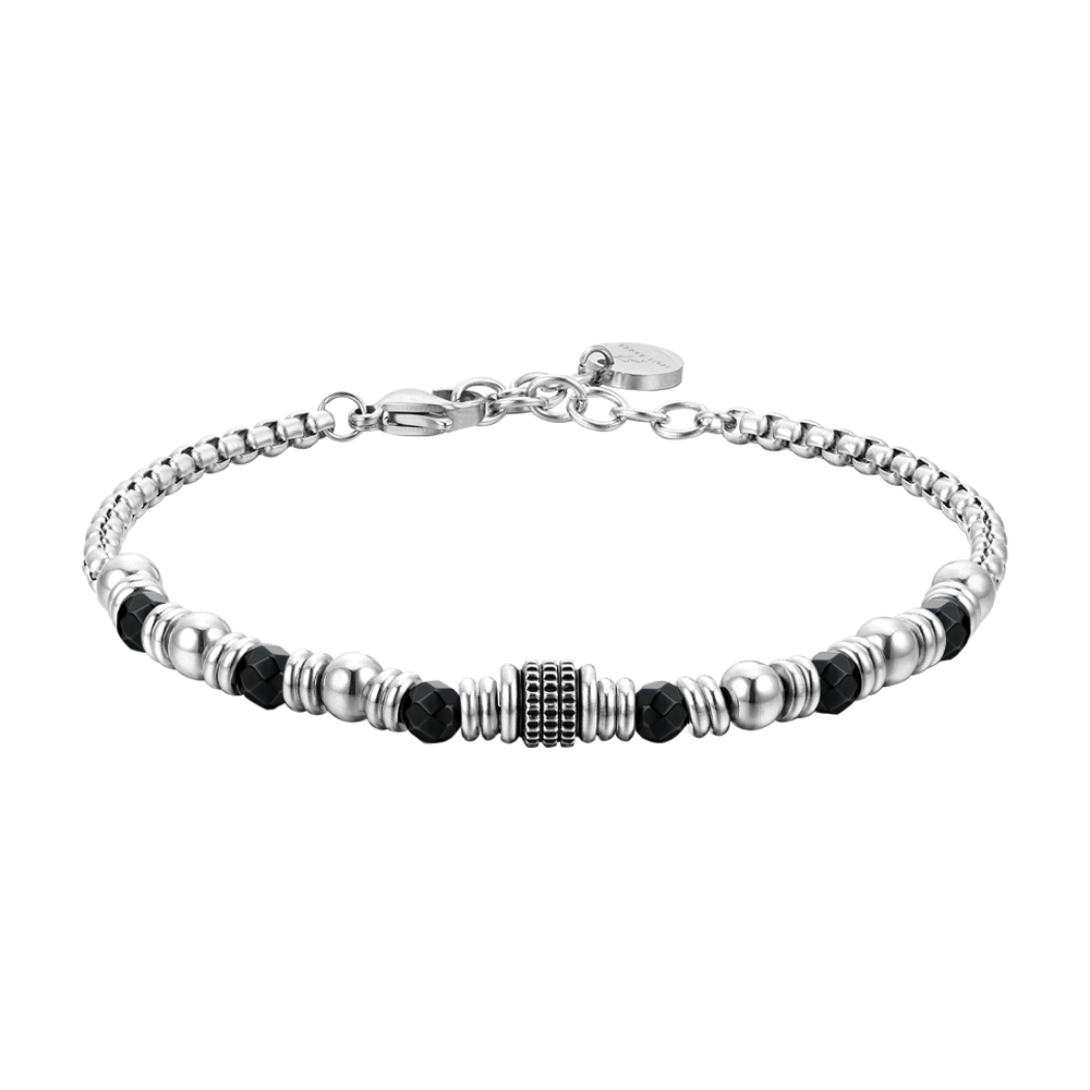 BRAZALETE Y ELEMENTOS DE ACERO DE ÁGATA NEGRA PARA HOMBRE