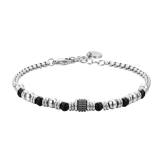 BRAZALETE Y ELEMENTOS DE ACERO DE ÁGATA NEGRA PARA HOMBRE