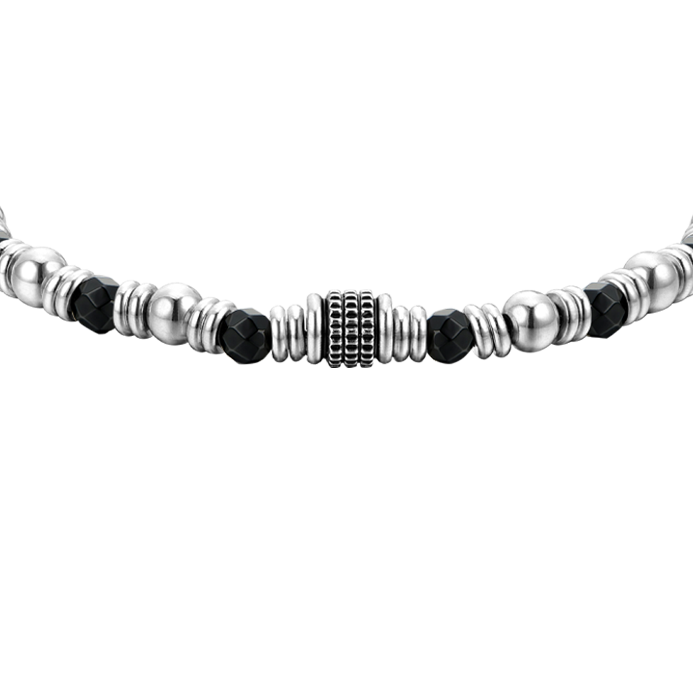 BRAZALETE Y ELEMENTOS DE ACERO DE ÁGATA NEGRA PARA HOMBRE