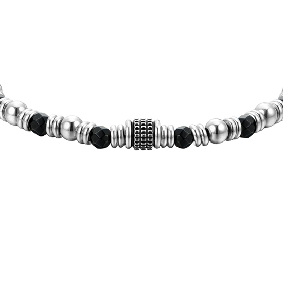 BRAZALETE Y ELEMENTOS DE ACERO DE ÁGATA NEGRA PARA HOMBRE