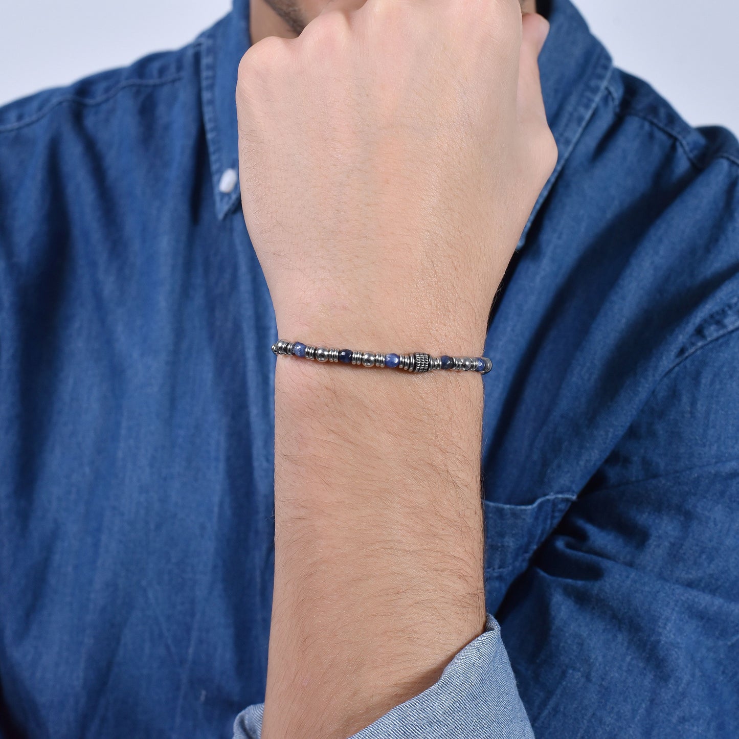 PULSERA DE ACERO SODALITA AZUL PARA HOMBRE