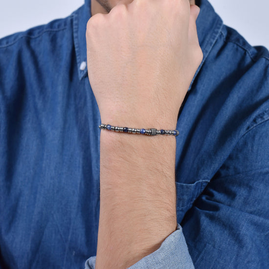 PULSERA DE ACERO SODALITA AZUL PARA HOMBRE