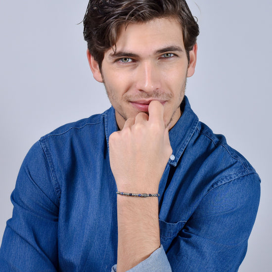 PULSERA DE ACERO SODALITA AZUL PARA HOMBRE