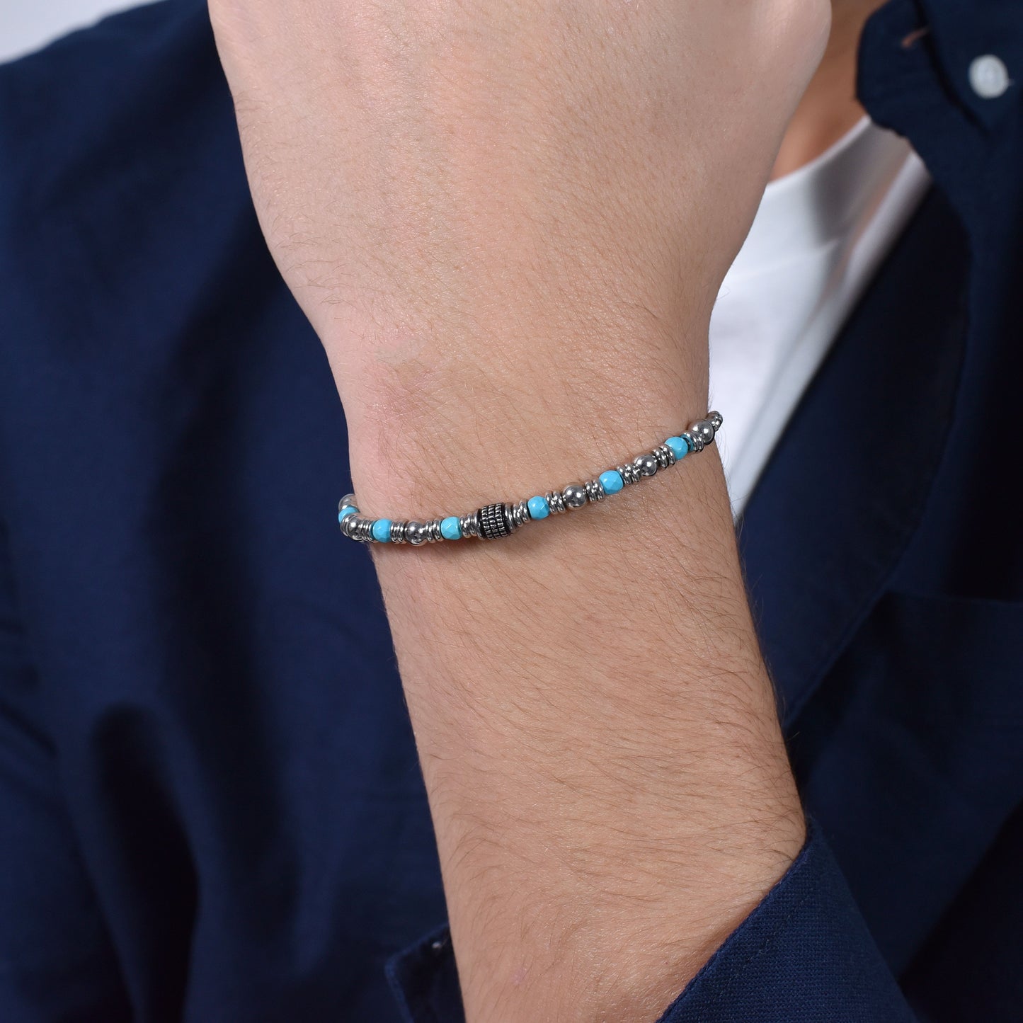 PULSERA DE ACERO PARA HOMBRE PIEDRAS TURQUESA