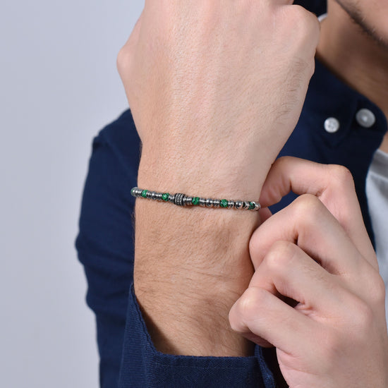 PULSERA DE ACERO MALAQUITA VERDE PARA HOMBRE