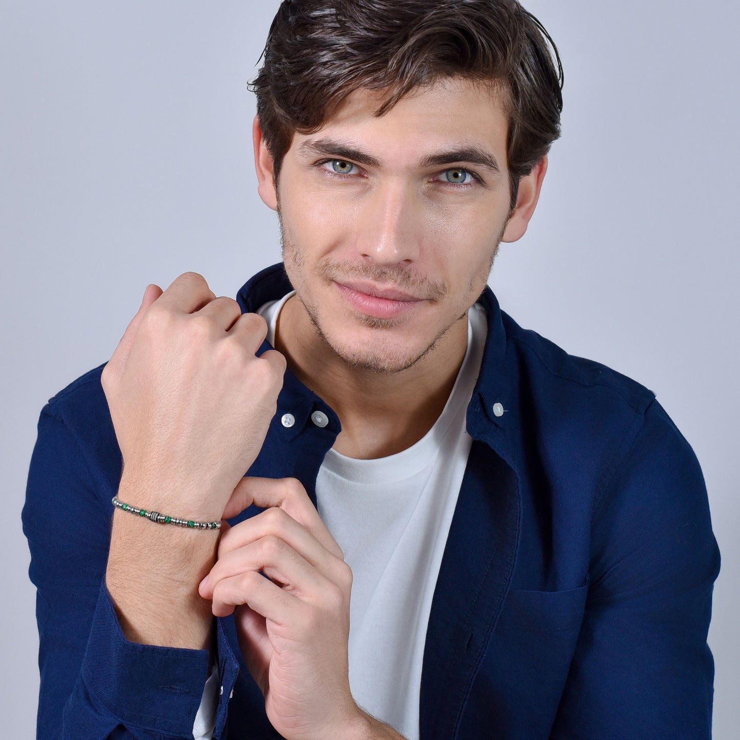 PULSERA DE ACERO MALAQUITA VERDE PARA HOMBRE