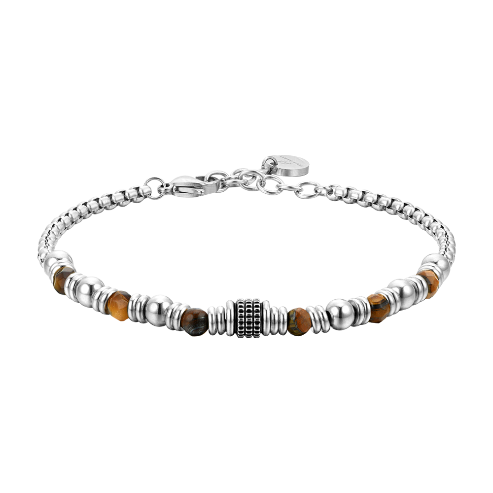 PULSERA DE HOMBRE DE ACERO CON PIEDRA OJO DE TIGRE