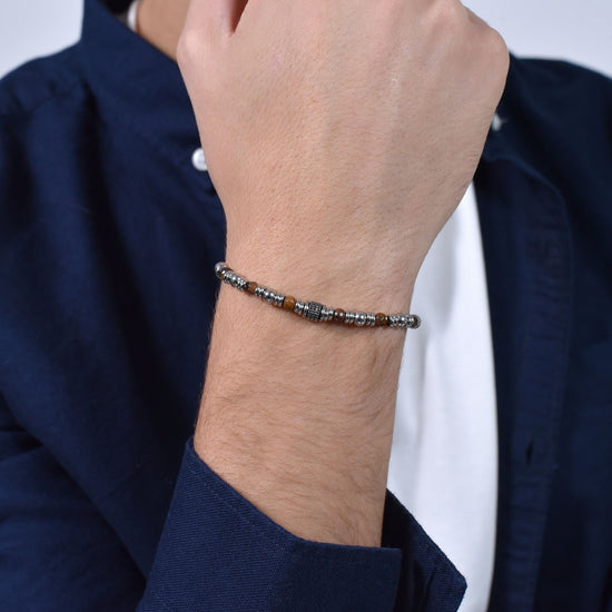 PULSERA DE HOMBRE DE ACERO CON PIEDRA OJO DE TIGRE