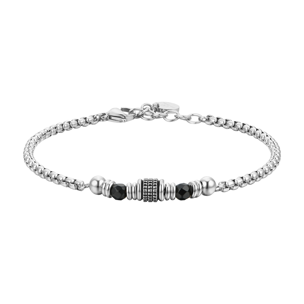 BRAZALETE Y ELEMENTOS DE ACERO DE ÁGATA NEGRA PARA HOMBRE