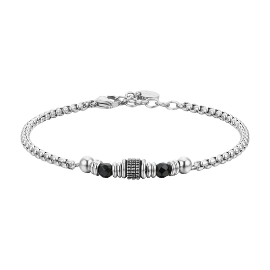 BRAZALETE Y ELEMENTOS DE ACERO DE ÁGATA NEGRA PARA HOMBRE