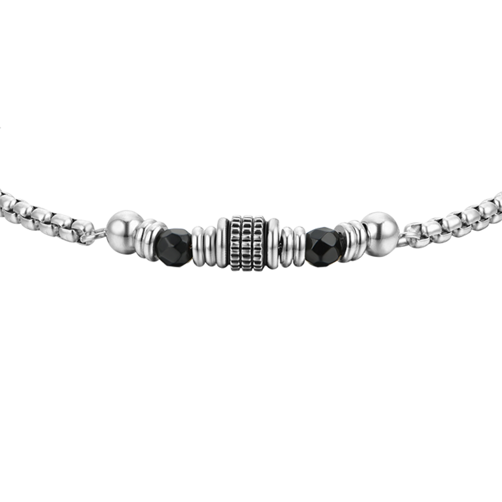 BRAZALETE Y ELEMENTOS DE ACERO DE ÁGATA NEGRA PARA HOMBRE