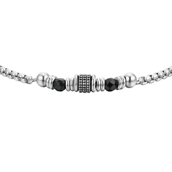 BRAZALETE Y ELEMENTOS DE ACERO DE ÁGATA NEGRA PARA HOMBRE