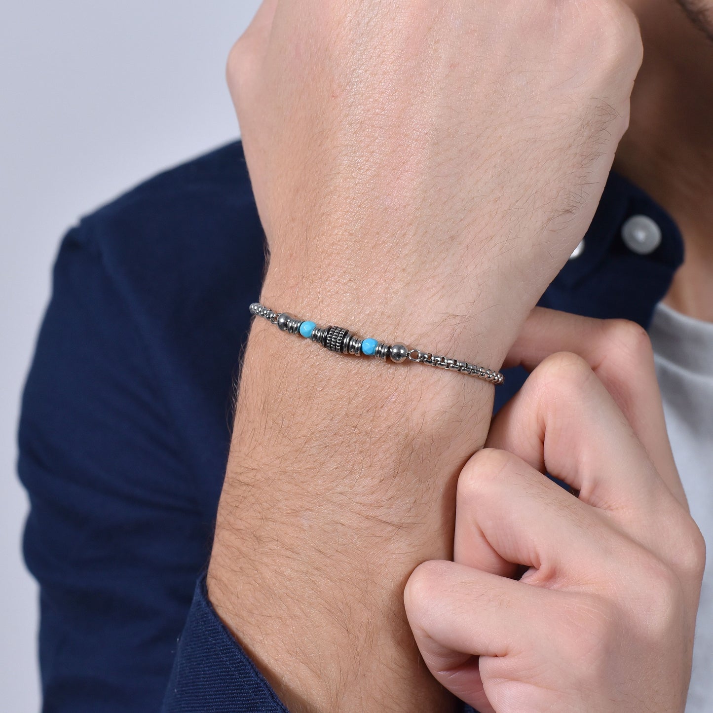 PULSERA DE ACERO PARA HOMBRE PIEDRAS TURQUESA