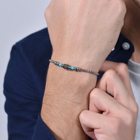 PULSERA DE ACERO PARA HOMBRE PIEDRAS TURQUESA