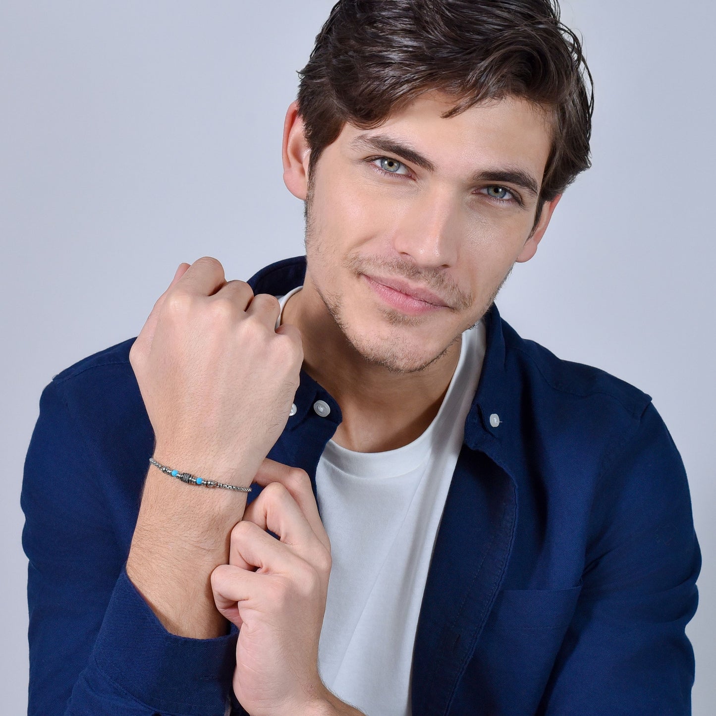 PULSERA DE ACERO PARA HOMBRE PIEDRAS TURQUESA