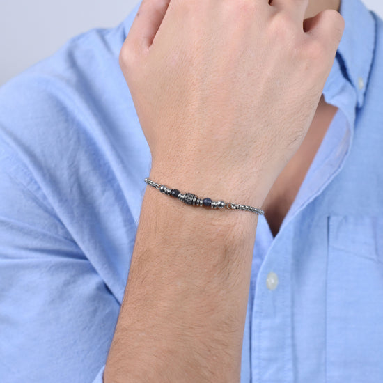 PULSERA DE ACERO SODALITA AZUL PARA HOMBRE