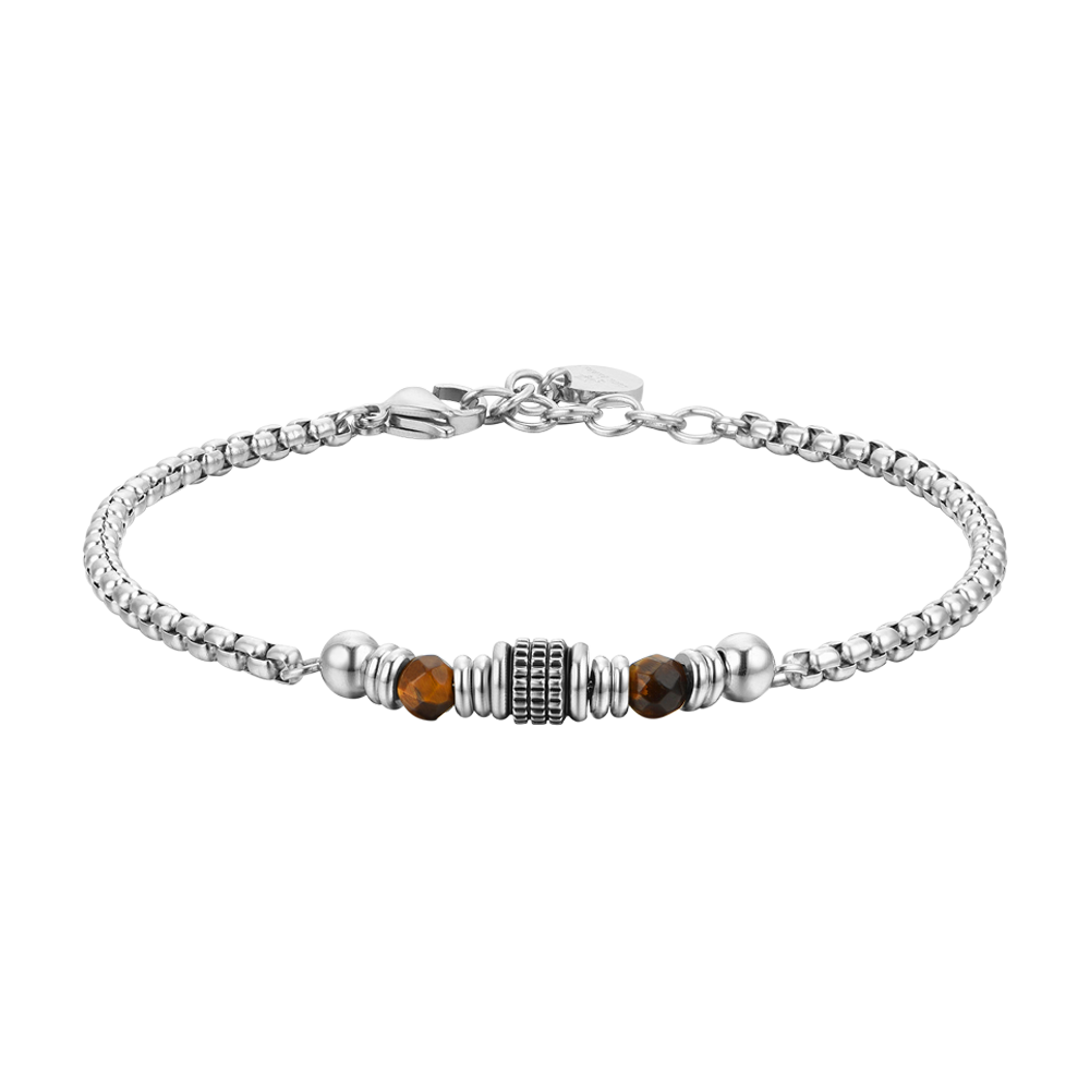 PULSERA DE HOMBRE DE ACERO CON PIEDRA OJO DE TIGRE