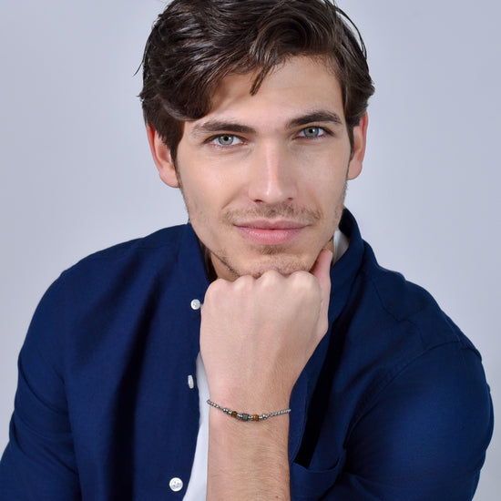 PULSERA DE HOMBRE DE ACERO CON PIEDRA OJO DE TIGRE