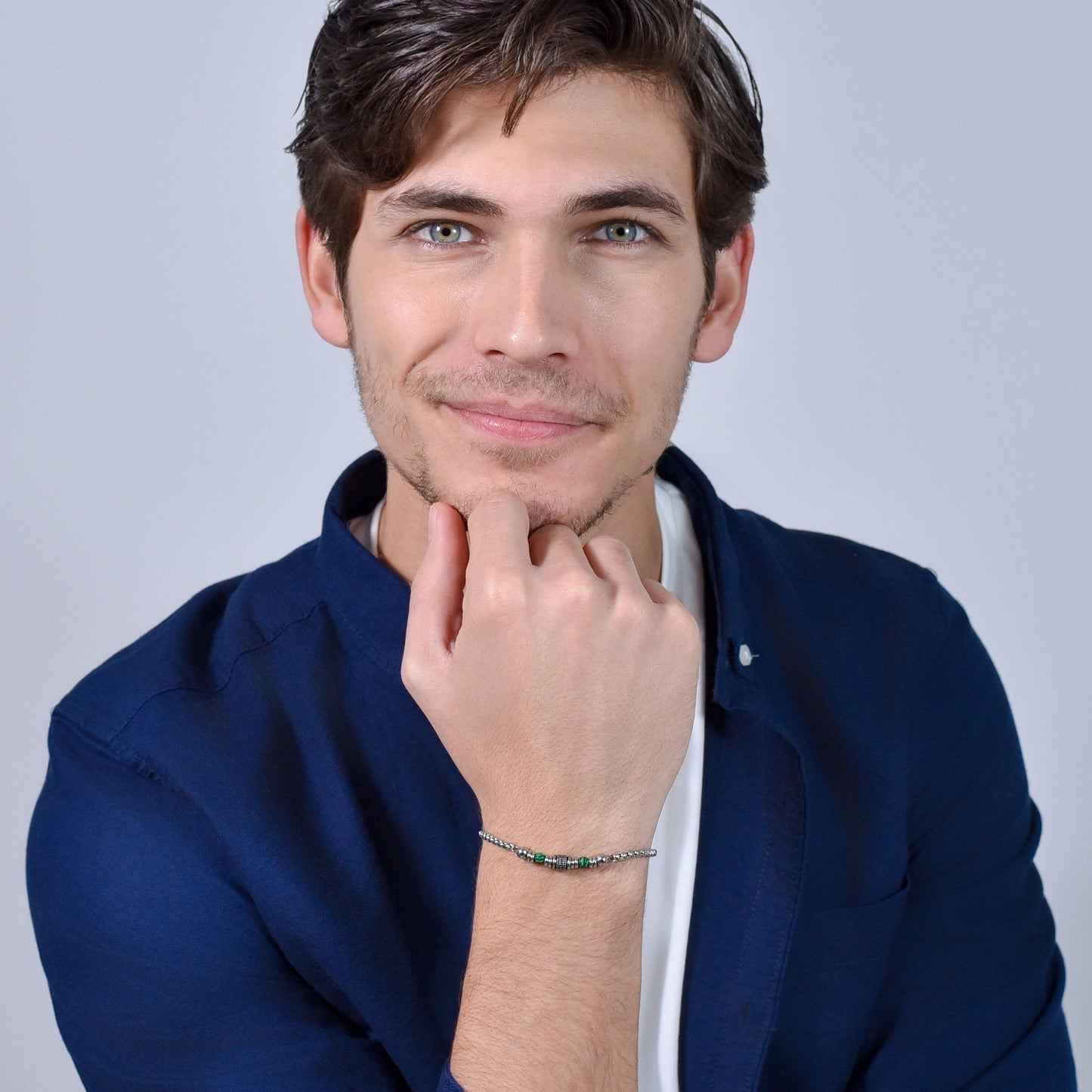 PULSERA DE ACERO MALAQUITA VERDE PARA HOMBRE