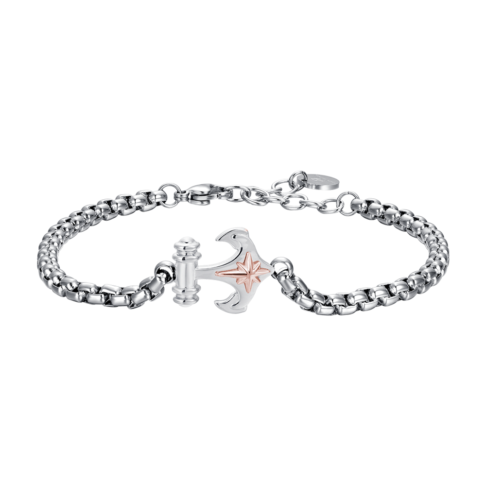 PULSERA DE ACERO CON ANCLA Y ROSA DE LOS VIENTOS PARA CABALLERO
