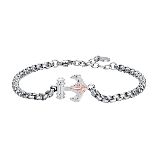 PULSERA DE ACERO CON ANCLA Y ROSA DE LOS VIENTOS PARA CABALLERO