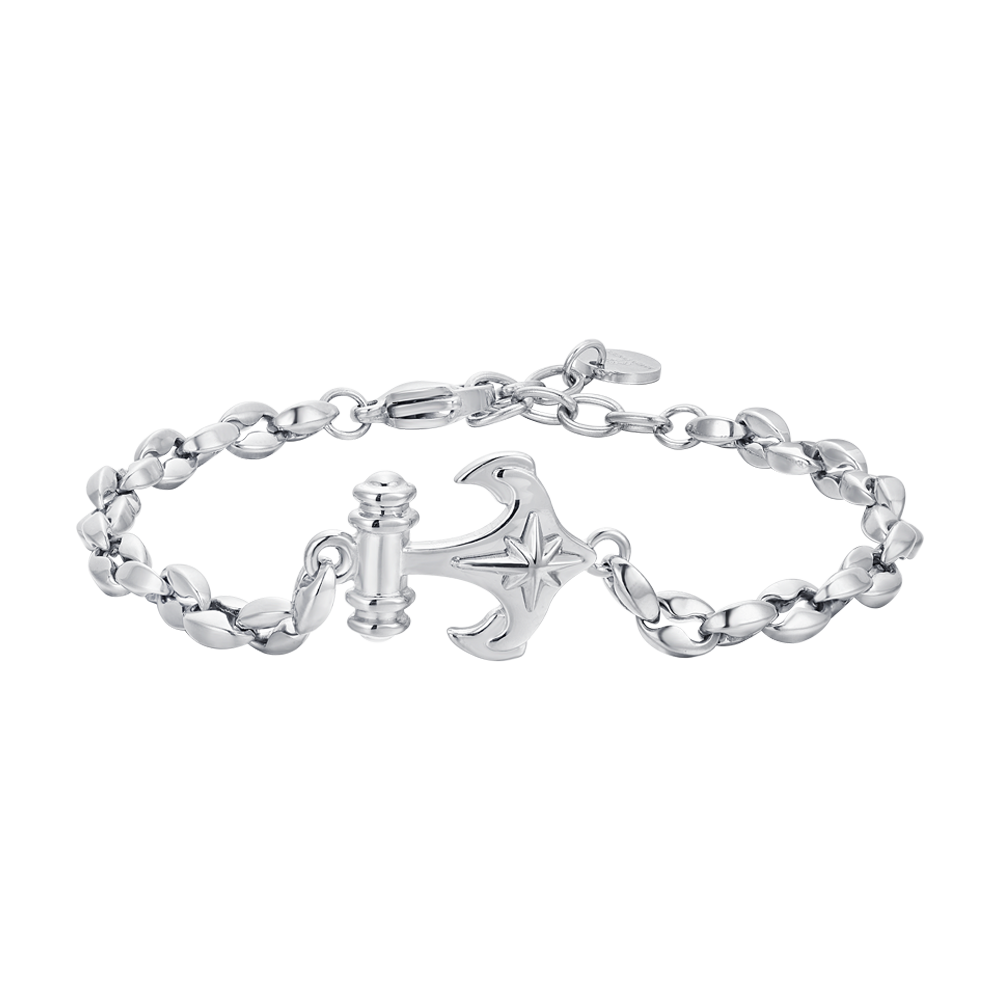 PULSERA DE ACERO CON ANCLA Y ROSA DE LOS VIENTOS PARA CABALLERO